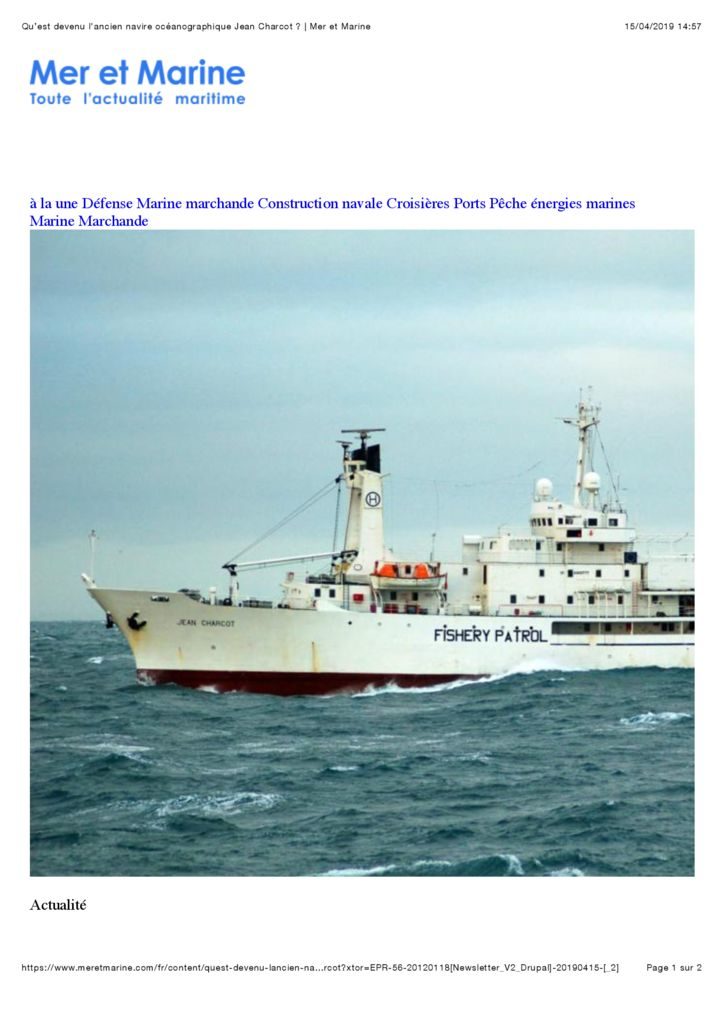 thumbnail of Qu’est devenu l’ancien navire océanographique Jean Charcot ? | Mer et Marine