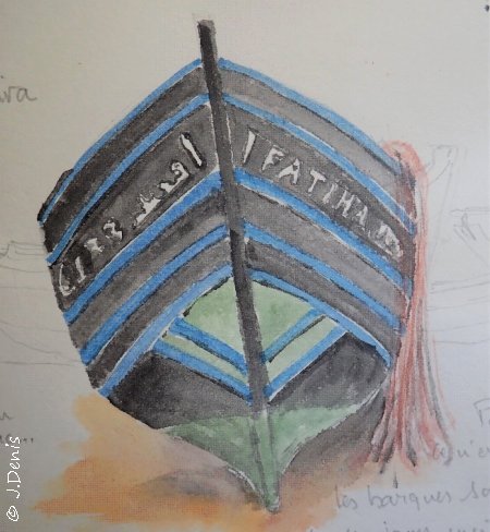 Barque de pêche marocaine - Aquarelle de Jacques Denis -début 2020