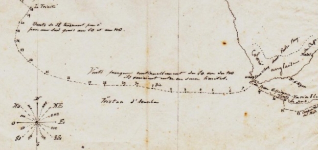 2e voyage - Trajet vers le Cap de Bonne Espérance - Novembre - décembre 1864 - Extrait Croquis de Charles Antoine