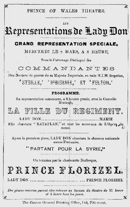 Affiche représentation du 8 mars 1865