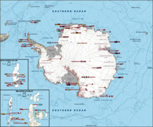 Carte des bases scientifiques en Antarctique, 2009. CC-BY-SA / Teetaweepo *