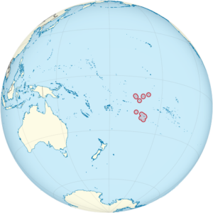 Cook Islands on the globe (small islands magnified) (Polynesia centered) - CC BY-SA 3.0 - 11 mai 2011
